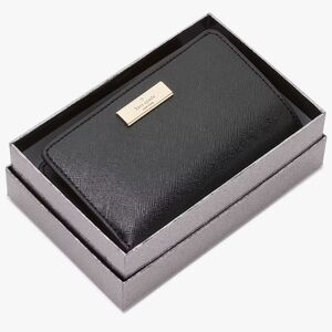Kate spade Kenzie Boxed Medium Compact BIFOLD Wallet in Black & GOLD #KK043 NEW